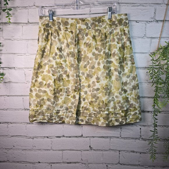 ANN TAYLOR LOFT WHITE GREEN BEIGE POLKA DOT PRINT COTTON SKIRT LINED WOMENS 6 - Picture 1 of 8